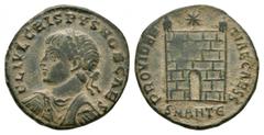 Coins - Roman Imperial Ancient Roman Imperial Coins - Crispus - Camp Gate Centenionalis. 325-326 AD. Antioch mint. Obv: FL IVL CRISPVS NOB CAES legend with laureate, draped and cuirassed bust left. Re