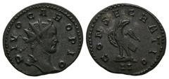 Coins - Roman Imperial Ancient Roman Imperial Coins - Carus (under Carinus and Numerian) - Eagle Antoninianus. 284-285 AD. Lugdunum mint. Obv: DIVO CARO PIO legend with radiate bust right. Rev: CONSEC