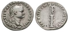 Coins - Roman Imperial Ancient Roman Imperial Coins - Titus - Figure on Column Denarius. 79 AD. Rome mint. Obv: IMP TITVS CAES VESPASIAN AVG P M legend with laureate bust right. Rev: TR P VIIII IMP XI
