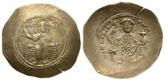 Coins - Byzantine Ancient Byzantine Coins - Nicephorus III - Electrum Histamenon Nomisma. 1078-1081 AD. Constantinople mint. Obv: IC-XC to left and right of Christ seated facing on backless throne, ho