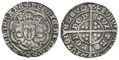 Coins - English Medieval English Medieval Coins - Henry V - London - Groat. 1413-1422 AD. Class G frowning bust. Obv: facing bust within tressure with +HENRIC DI GRA REX ANGL Z FRANC legend. Rev: +POS