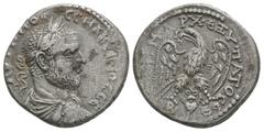Coins - Roman Provincial Ancient Roman Provincial Coins - Macrinus - Beroea - Eagle Tetradrachm. 217-218 AD. Beroea mint. Obv: AYT K M OP CE MAKRINOC CE legend with laureate, draped and cuirassed bust