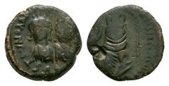 Coins - Byzantine Ancient Byzantine Coins - Justin I and Justinian I - Double Portrait Pentanummia. 522 AD. Antioch mint. Obv: D N IVSTIN ET IVSTINIANVS PP A legend with two facing busts. Rev: Tyche o
