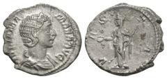 Coins - Roman Imperial Ancient Roman Imperial Coins - Julia Mamaea - Vesta Denarius. 227 AD. Rome mint. Obv: IVLIA MAMAEA AVG legend with draped bust right. Rev: VESTA legend with Vesta standing left 