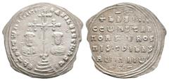 Coins - Byzantine Ancient Byzantine Coins - Basil II and Constantine VIII - Miliaresion. 976-1025 AD. Constantinople mint. Obv: En TOVTW NICAT' bASILEI C CWNST' legend with cross crosslet with X at ce