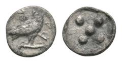 Coins - Greek Ancient Greek Coins - Sicily - Akragas - Eagle Pentonkion. 460-446 BC. Obv: sea eagle standing right on column. Rev: five pellets. SNG ANS 997; Westermark 519; Hoover HGC 119.0.17 grams.