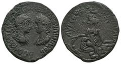 Coins - Roman Provincial Ancient Roman Provincial Coins - Gordian III and Tranquillina - Singara - Tyche Bronze. 238-244 AD. Singara mint. Obv: AYTOK K M ANT GORDIANON CAB TRANKYLLINA CEB legend with 