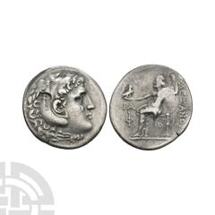 Coins - Greek Macedonia - Alexander III (the Great) - Countermarked AR Tetradrachm. 208-207 B.C. Posthumous issue, Phaselis, Lycia mint, dated year 11. Obv: head of Herakles right, wearing lionskin he