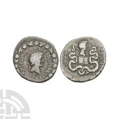Coins - Roman Provincial Octavia and Mark Antony - Ephesus - AR Cistophoric Tetradrachm. 39 B.C. Ephesus mint. Obv: M ANTONIVS IMP COS DESIG ITER ET TERT legend with head of Antony right, wearing ivy 
