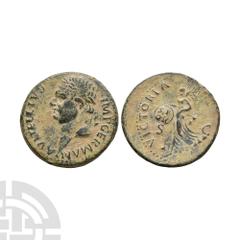 Coins - Roman Imperial Vitellius -Victory AE As. January-July 69 A.D. Tarraco mint. Obv: A VITELLIVS IMP GERMAN legend with laureate bust left. Rev: VICTORIA AVGVSTI legend with Victory alighting left