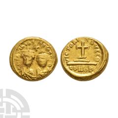 Coins - Byzantine Heraclius and Heraclius Constantine - Gold Solidus. 613-641 A.D. Syracuse, Sicily mint. Obv: D N HERACLIVS PP AVG legend with Heraclius and Heraclius Constantine busts facing wearing