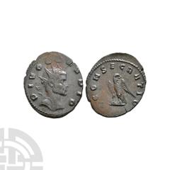 Coins - Roman Imperial Divus Claudius II - Eagle AE Antoninianus. 270 A.D. Struck under Quintillus (and/or Aurelian), Rome mint. Obv: DIVO CLAVDIO legend with radiate bust right. Rev: CONSECRATIO lege