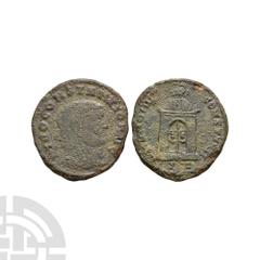 Coins - Roman Imperial Maxentius - Divus Constantius I AE Follis. 307-308 A.D. Ticinum mint. Obv: DIVO CONSTANTIO AVG legend with veiled head of Constantius I right. Rev: MEM DIVI CONSTANTI legend wit