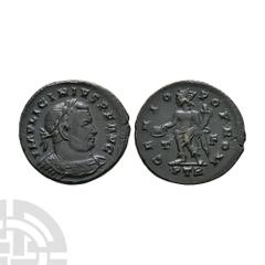 Coins - Roman Imperial Licinius I - Genius AE Heavy Follis. 310-313 A.D. Trier mint. Obv: IMP LICINIVS PF AVG legend with laureate cuirassed bust right. Rev: GENIO POP ROM legend with Genius standing 
