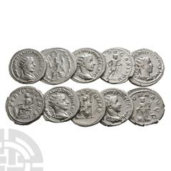 Coins - Roman Imperial Gordian III and Philip I - AR Antoninianii Group [10]. 138-149 A.D. Group comprising: Gordian III with reverses of Aequitas, Apollo, emperor standing, Fortuna and Jupiter (2); P