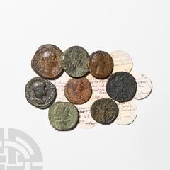 Coins - Roman Imperial Domitian to Gordian III - AE Ases and Sestertii [8]. 1st-3rd century A.D. Group comprising: Domitian (as); Faustina I (as); Commodus (sestertius); Severus Alexander (sestertius)