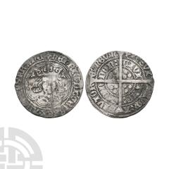 Coins - English Medieval Henry VI - London - Annulets Groat. 1422-1427 A.D. Annulets issue. Obv: facing bust within tressure with +HENRIC DI GRA REX ANGL Z FRANC legend. Rev: long cross and pellets wi