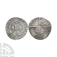 Coins - English Medieval Edward III - London - Pre Treaty Groat. 1351-1352 A.D. Series C. Obv: facing bust within tressure with +EDWARD DI G REX ANGL Z FRANC D HYB legend. Rev: long cross and pellets 