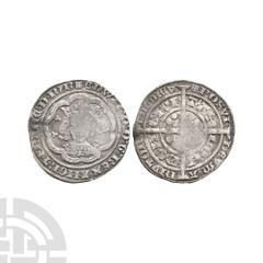 Coins - English Medieval Edward III - London - Legend Error Pre Treaty Groat. 1351-1352 A.D. Series C. Obv: facing bust within tressure with +EDWARD D G REX ANGL Z FRANC D HYB legend. Rev: long cross 