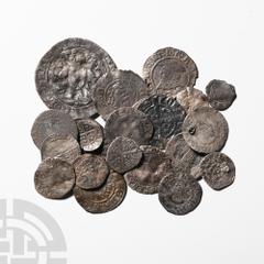 Coins - English Medieval Edward I to Charles I - Silver Coins [21]. 13th-17th century A.D. Group comprising: long cross pennies (4), halfpennies (2); farthings (3); Edward III, groat (1); Henry VIII, 