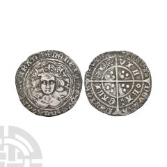 Coins - English Medieval Henry VI - Calais - Rosette Mascle Groat. 1430-1431 A.D. Rosette Mascle issue. Obv: facing bust within tressure with +HENRIC DI GRA REX[mascle]ANGL Z FRANC legend with rosette