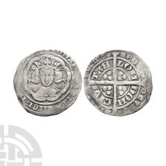 Coins - English Medieval Edward III - London - Pre Treaty Groat. 1351-1352 A.D. Series C. Obv: facing bust within tressure with +EDWARD DI G REX ANGL Z FRANC D HYB legend. Rev: long cross and pellets 