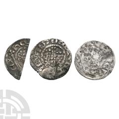 Coins - English Medieval John to Henry III - Short Cross Pennies and Cut Halfpenny [3]. 1199-1272 A.D. Group comprising: John, penny (London, Walter); cut halfpenny (London or Canterbury, Arnaud) and 