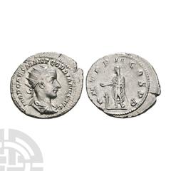Coins - Roman Imperial Gordian III - Emperor Sacrificing AR Antoninianus 239 A.D. Rome mint. Obv: IMP CAES M ANT GORDIANVS AVG legend with radiate and draped bust right. Rev: P M TR P II COS P P legen