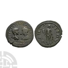 Coins - Roman Provincial Gordian III and Tranquillina - Odessos - Nemesis Bronze 238–244 A.D. Obv: AYT K M ANT GORDIANOC CE TRANKYLLEINA legend with laureate, draped and cuirassed bust of Gordian righ
