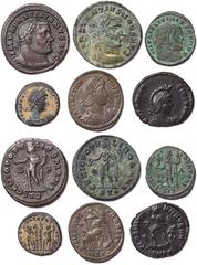 Roman coins Empire Lot 6 pcs.: Follis an Ae issue. To notice: Maximianus Herculius (286-305 AD), Constantius I Chlorus (293-305 AD), Licinius I (308-324 AD). Ae.