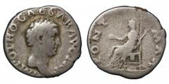 Otho, 69.Silver Denarius, Rome.Bare head r.,IMP OTHO CAESAR AVG TR P.Rv. Vesta seated, holding patera and sceptre,PONT MAX.3,2 gr.RIC 24 MB / Fine