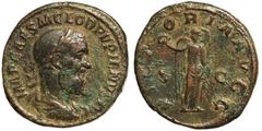 Roman coins Empire Pupienus (238 AD) Sestertius Laureate bust r., IMP C M CLOD PVPIENVS AVG.Rv. Victory standing, VICTORIA AVGG. Corossions, fields lightly tooled. Ø 32 mm RIC 23. 24.70 g. F++