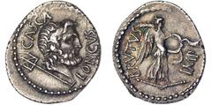 Roman coins Republic M. Junius Brutus (42 BC) Denarius Military mint traveling with Brutus and Cassius in western Asia Minor or Greece.P.Sevilius Casca Longus, moneyer.Laureate and bearded head of Nep