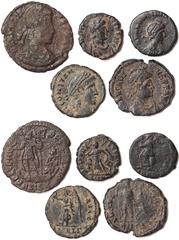 Roman coins Empire Lot 5 pcs.: Valentinian II (375-392 AD) 1/2 Bronze Centenionalis + Constantius II (337-361 AD): 1/2 Bronze Centenionalis and Small bronze + Arcadius (383-408 AD): Small bronze and B