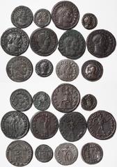 Roman coins Empire Follis Lot of 12 pcs.: Diocletianus Ae, Maximianus Herculius Ae, Costantius I Follis, Theodora Ae, Galerius Maximianus Follis, Galeria Valeria Augusta Follis, Severus II Follis, Max