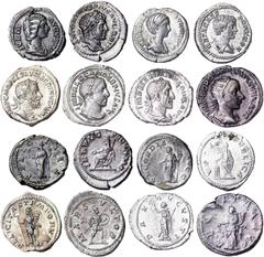 Roman coins Empire, Denarius Lot of 8 pcs.: Julia Domna (193-217 AD), Caracalla (198-217 AD), Plautilla (202-205 AD), Geta (198-212 AD), Macrinus (217-218 AD), Severus Alexander (222-235 AD),Maximinus
