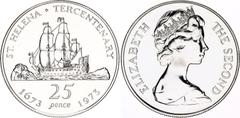 Coins - Africa Saint Helena25 Pence1973 KM# 5a, N# 21869; Silver., Proof; 300th Anniversary of St. Helena; Elizabeth II