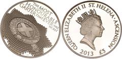 Coins - Africa Saint Helena & Ascension 5 Pounds 2013 Silver., Proof; Elizabeth II; Queen's Diamond Jubilee; The Most Honourable Garter