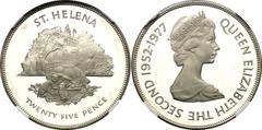 Coins - Africa Saint Helena 25 Pence 1977 NGC PF67 ULTRA CAMEO KM# 6a, N# 44089; Silver., Proof ; Elizabeth II (1952-2022); 25th Anniversary of the Accession of Queen Elizabeth II