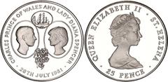 Coins - Africa Saint Helena 25 Pence 1981 KM# 9a, N# 106602; Silver., Proof; Elizabeth II; Wedding of Prince Charles and Lady Diana; Mintage: 30000 pcs.