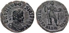 Coins - Ancient World Roman Empire Theodosius Maiorina 276 - 282 AD Gloria Romanorum R1 RIC# 21a; Bronze 5.70 g.; Obv: DNTHEODOSIVSPFAVG - Diademed (pearls), draped and cuirassed bust right. Rev: GLOR