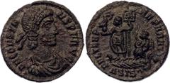 Coins - Ancient World Roman Empire AE Follis 348 - 350 AD Siscia RIC VIII# 244, LRBC# 1136; Bronze 2.12 g; Constans; Obv: DNCONSTANSPFAVG - Diademed, draped and cuirassed bust right; Rev: FELTEMPREPAR