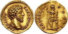 Coins - Ancient World Roman Empire Marcus Aurelius AV Aureus 158 - 159 AD Virtus RIC# 480b, Calico# 1969, N# 260625; Gold 7.31 g.; Marcus Aurelius (161-180 AD); Rome Mint; Obv: Bust of Marcus Aurelius