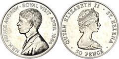 Coins - Africa Saint Helena 50 Pence 1984 KM# 6, N# 17308; Copper-nickel; Elizabeth II; Royal Visit of Prince Andrew; UNC with minor hairline