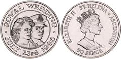 Coins - Africa Saint Helena & Ascension 50 Pence 1986 KM# 7, N# 19363; Copper-nickel; Elizabeth II; Royal Wedding of Prince Andrew with Sarah Ferguson; UNC with mint luster