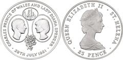 Coins - Africa Saint Helena 25 Pence 1981 KM# 9a, N# 106602; Silver., Proof; Elizabeth II; Royal Wedding 1981; Mintage 30000 pcs.; With minor hairline