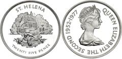 Coins - Africa Saint Helena 25 Pence 1977 KM# 6a, N# 44089; Silver., Proof; Elizabeth II; 25th Anniversary of the Accession of Queen Elizabeth II; Mintage 25000 pcs.; With hairline