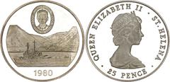 Coins - Africa Saint Helena 25 Pence 1980 KM# 8a, N# 45706; Silver., Proof; Elizabeth II; 80th Anniversary of the Birth of the Queen Mother; Mintage 25000 pcs.; With minor hairline