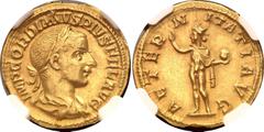 Coins - Ancient World Roman Empire Gordian III AV Aureus 241 - 243 AD (ND) NGC AU Strike: 4/5, Surface: 3/5 RIC# 97, Calico# 3186; Gold 4.77 g; Gordian III (AD 238-244); Rome Mint; The obverse present