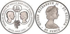 Coins - Africa Saint Helena & Ascension 25 Pence 1981 KM# 9a, N# 106602; Silver 28.06 g., Proof; Elizabeth II; Wedding of Prince Charles and Lady Diana; Mintage: 30000 pcs.